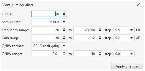 Configurable equaliser settings