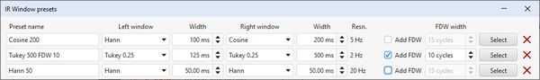 IR Window presets