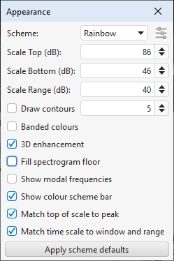 Spectrogram appearance settings