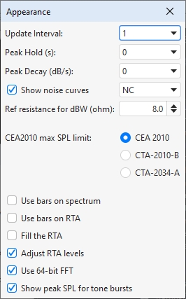 RTA appearance settings