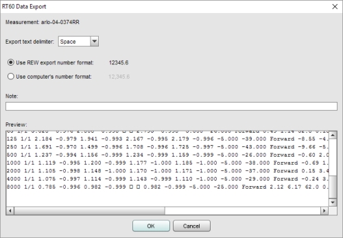 RT60 Export Settings