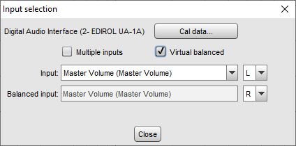 RTA virtual balanced input selection dialog